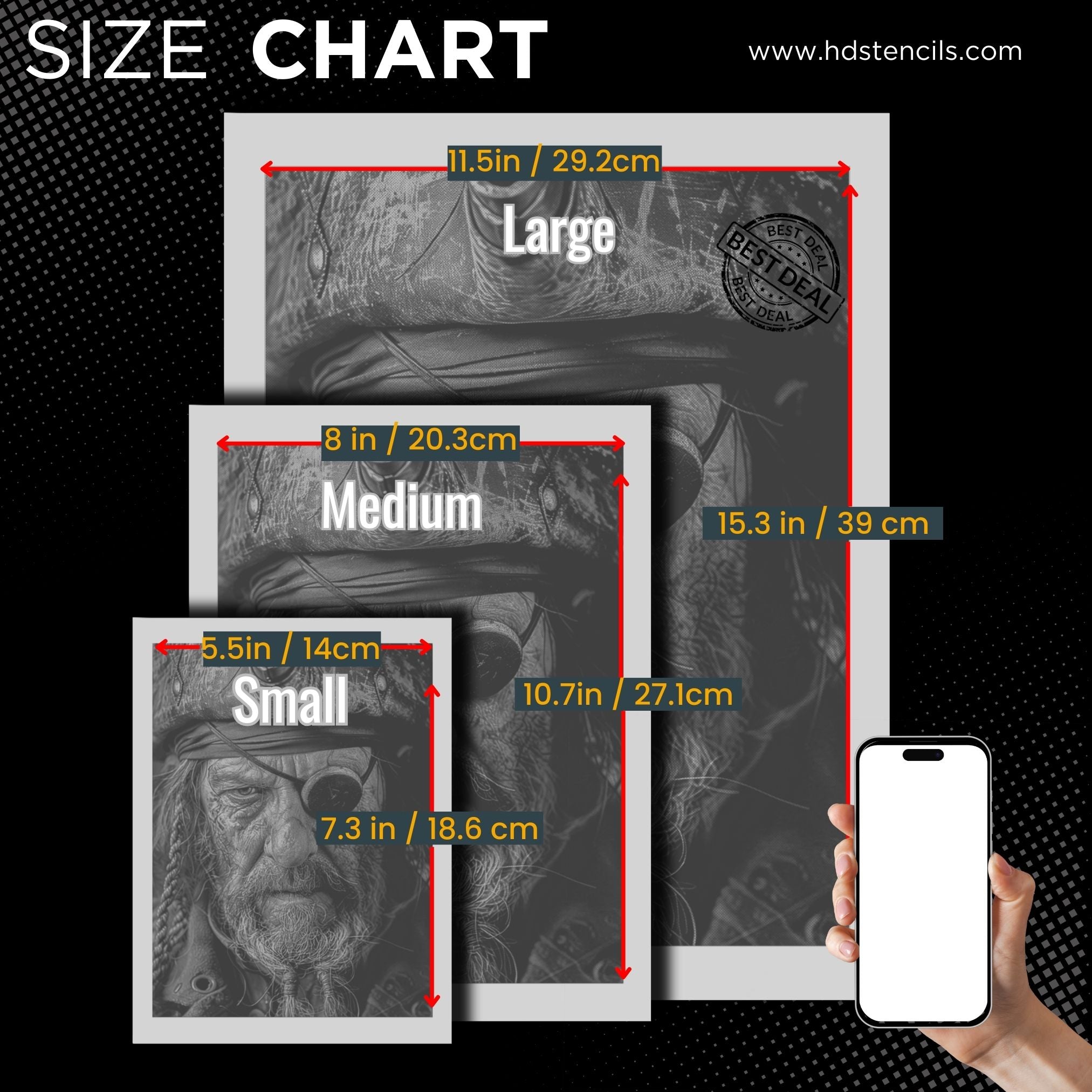 The best stencils for artists that paint realism come in three different sizes as well as Custom HD Stencils that can be made on any size you want to order.