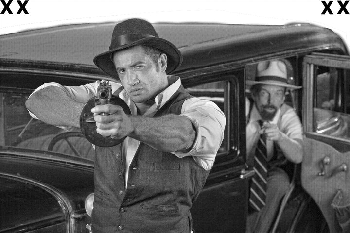 1920s vintage gangsters outside of antique automobile - Dive by - HD Airbrush Stencil High Detail 