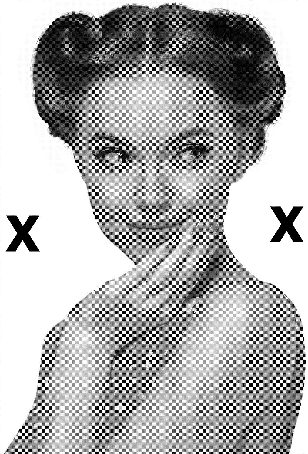 Beautiful woman pin up style portrait in retro dress and makeup - surprised face - High Detail Airbrush stencil HD stencils