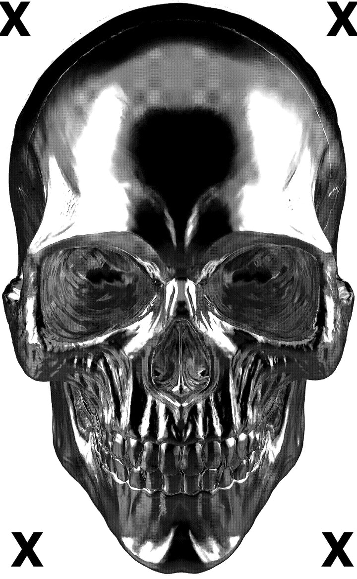 Chromium plated skull front view High Detail Airbrush stencil HD stencils