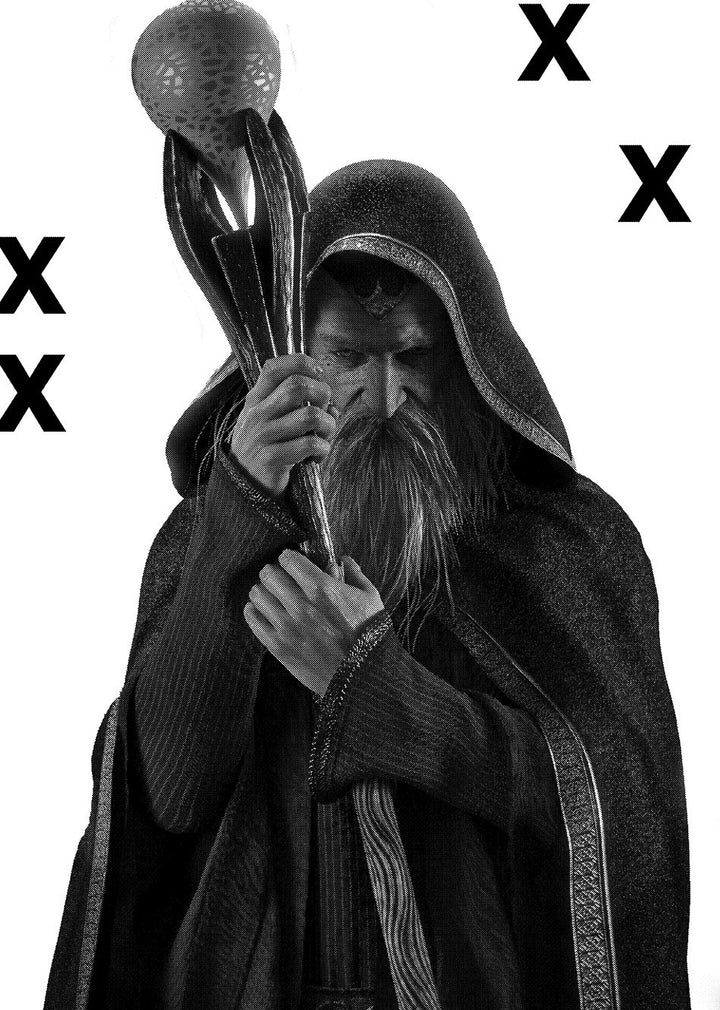 Evil Warlock with staff and cloak - Black wizard - Airbrush Stencil