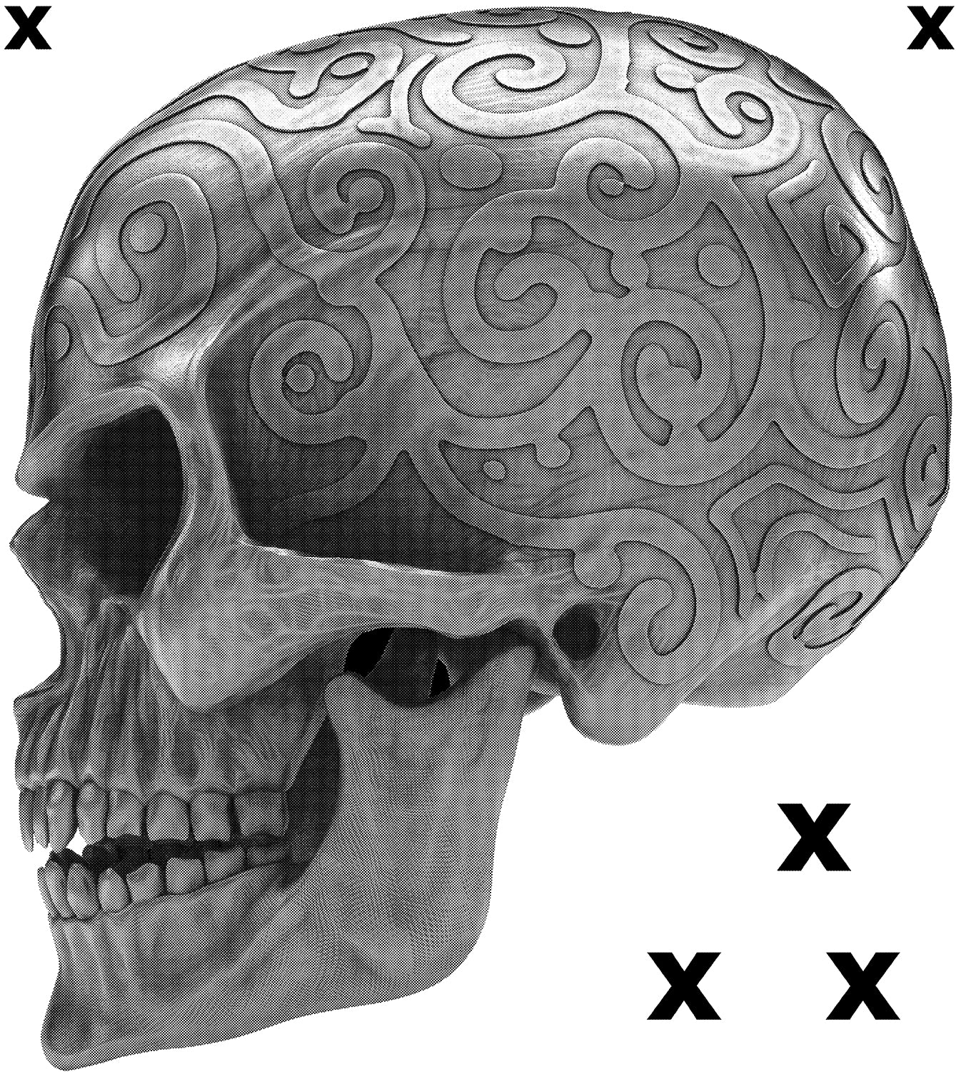 Ornamental dirty silver - angry skull side view - Airbrush Stencil