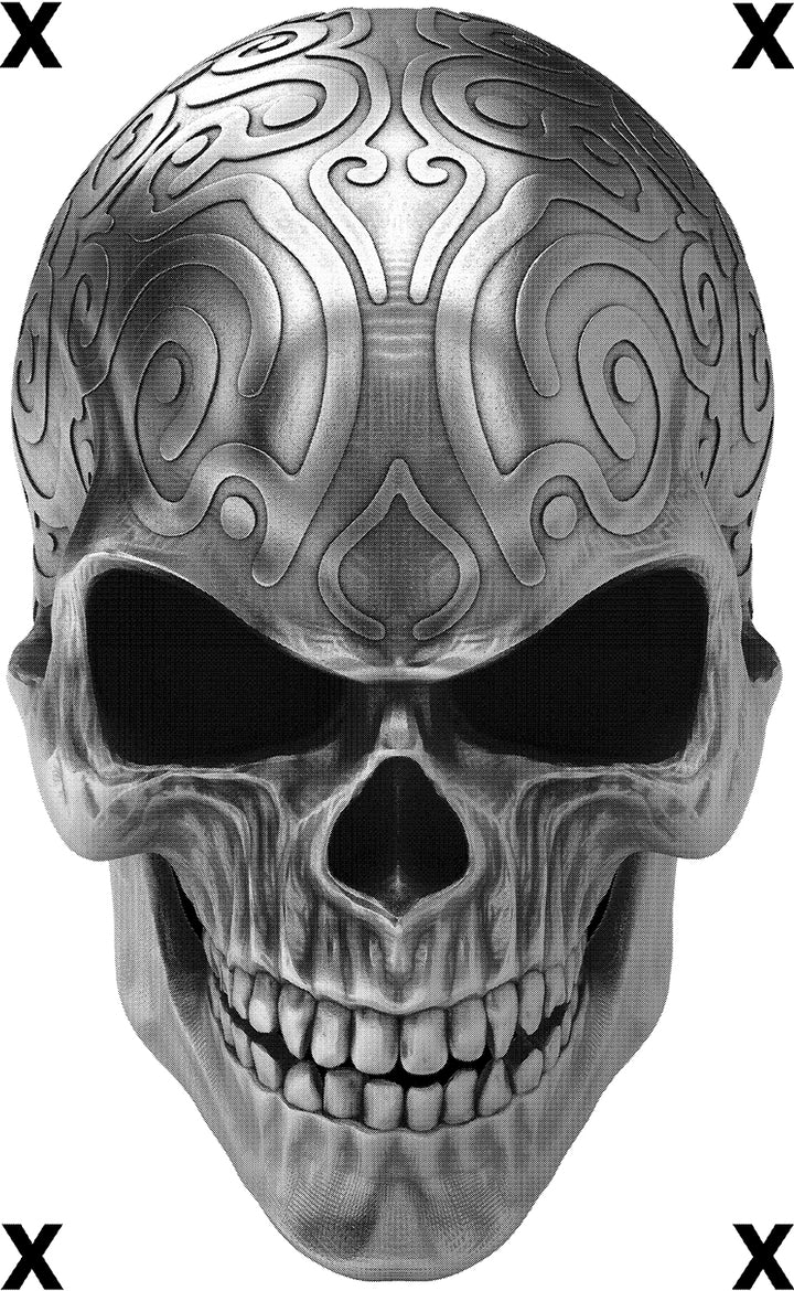 Ornamental dirty silver - death metal skull front view - Airbrush stencil