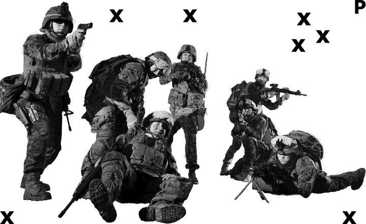 Marines under fire rescuing colleague - Airbrush Stencil