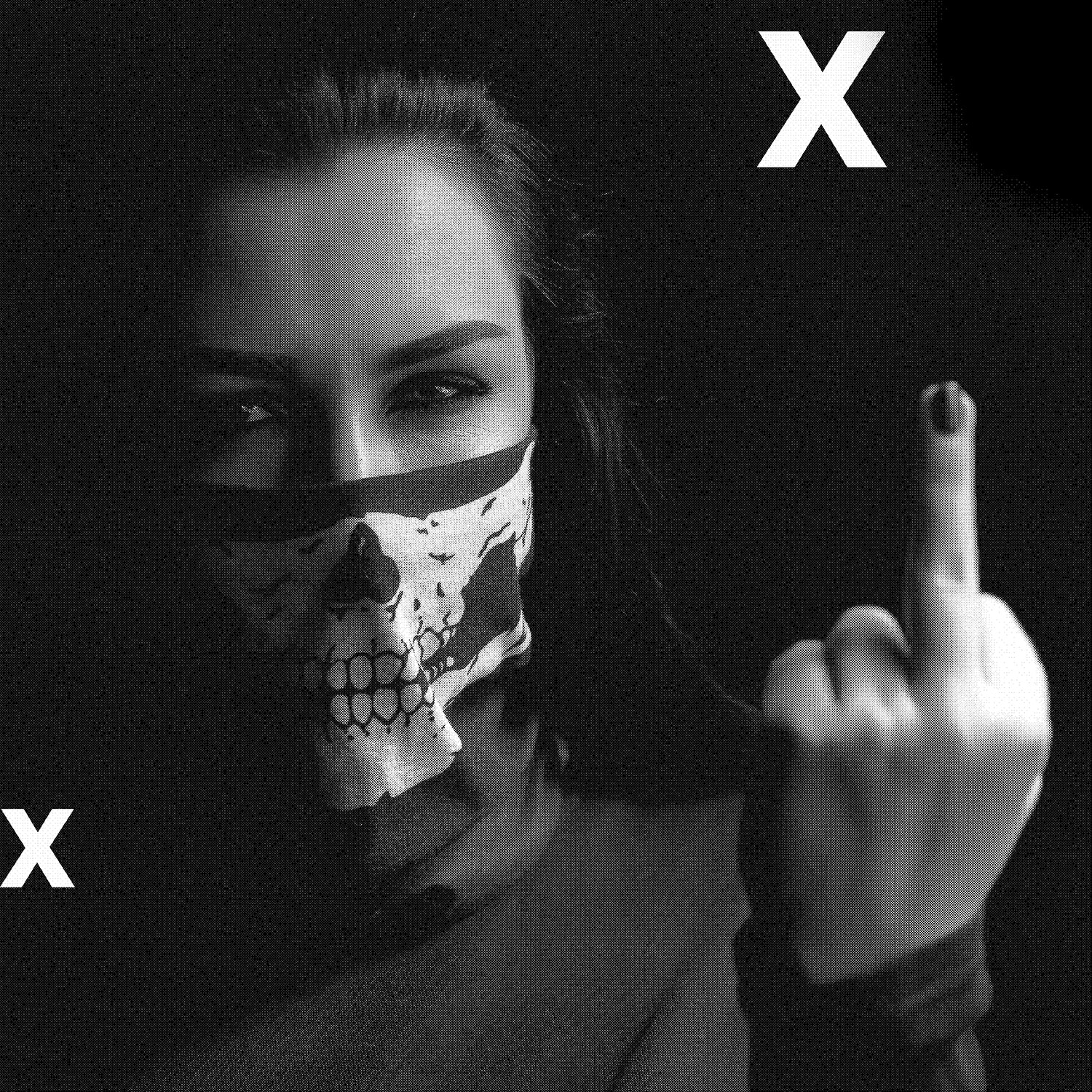 Mean woman with black skull scarf over her face - Airbrush stencil