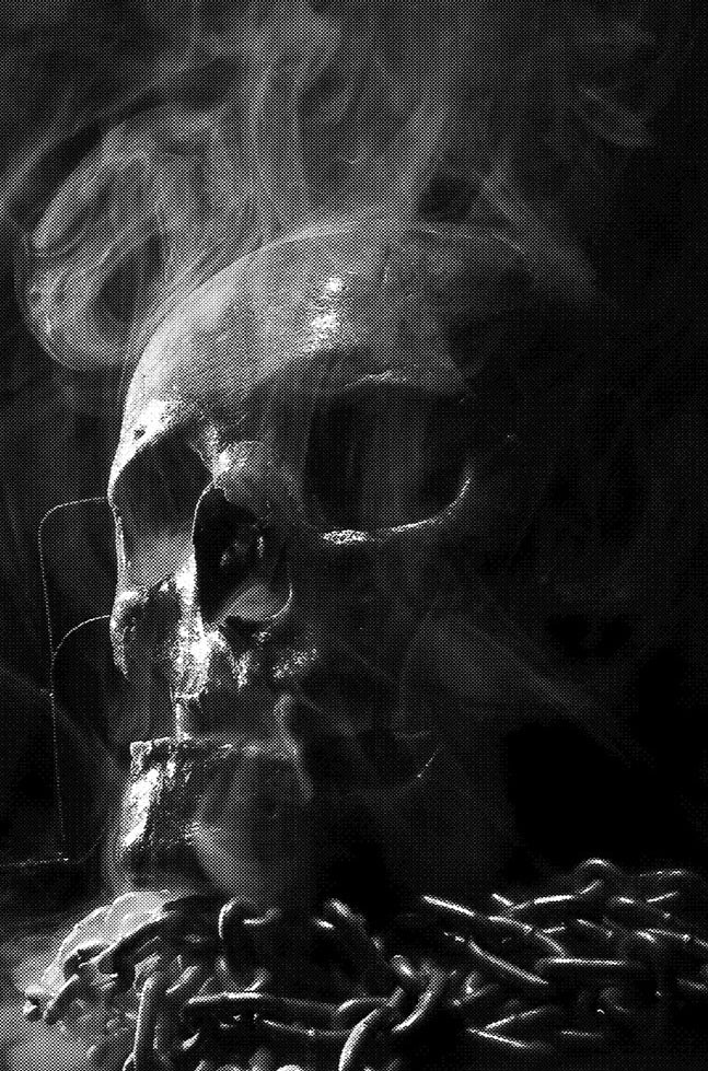 Skull in the dark with smoke and chains - Airbrush Stencil