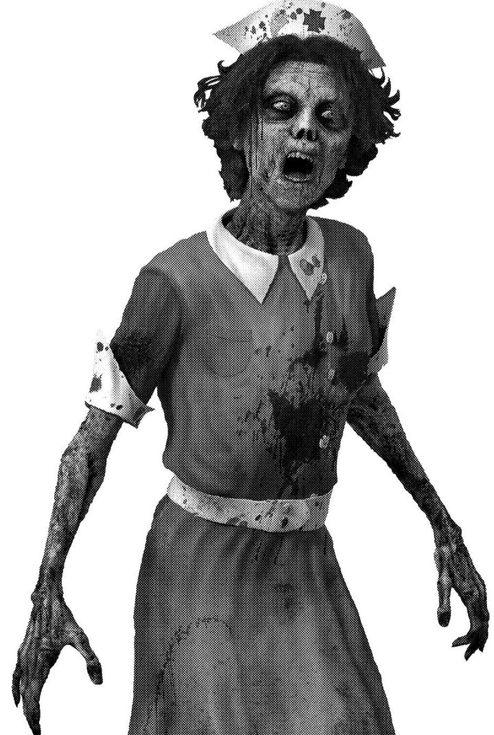 airbrush stencil for beginners of a horrible nurse zombie dripping blood