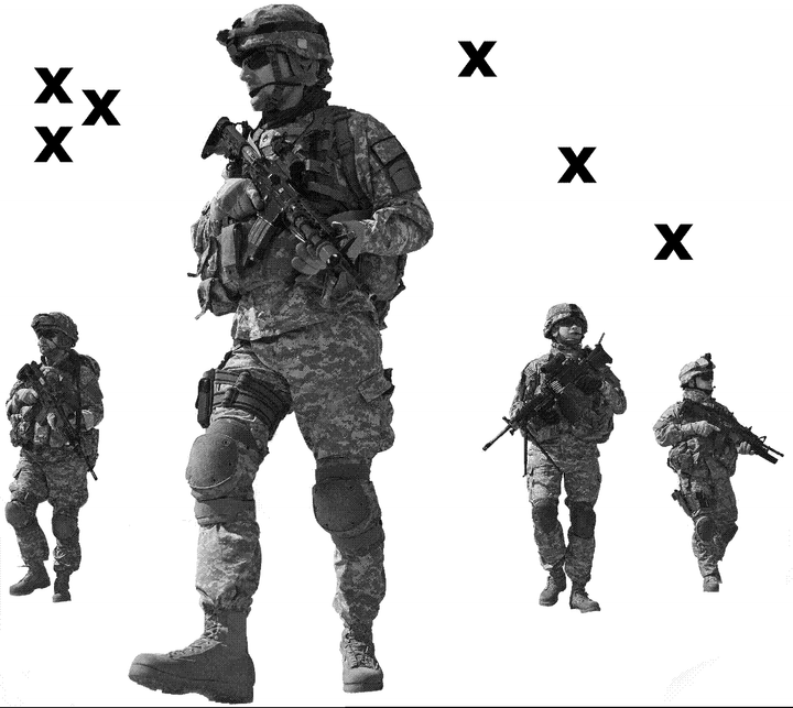  4 Soldiers walking foward - High Detail Airbrush stencil HD stencils